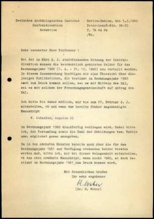 H. Weber an W. Schaefer