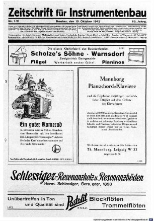 Zeitschrift für Instrumentenbau. 63. 1942/43