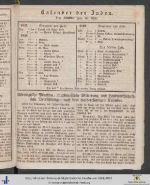Astrologische Practica, muthmaßliche Witterung und Landwirthschaftliche Verrichtungen nach dem hundertjährigen Kalender.