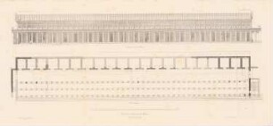Stoa des Königs Attalos, Athen: Grundriss, Ansicht (aus: Atlas zur Zeitschrift für Bauwesen, hrsg. v. G. Erbkam, Jg. 25, 1875)