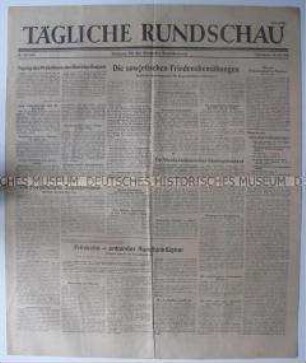 Sowjetische Tageszeitung für die deutsche Bevölkerung "Tägliche Rundschau" u.a. zum bevorstehenden Volksentscheid in Sachsen über die Enteignung der Kriegsverbrecher