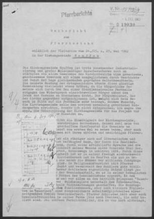 Neuffen: Visitationsbericht ("Beibericht") mit Pfarrbericht 1962