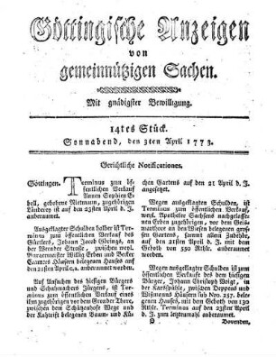 14tes Stück. Sonnabend, den 3ten April 1773.