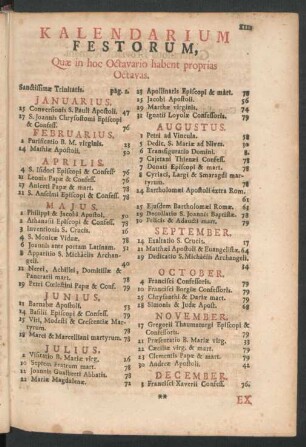 Kalendarium Festorum, ...