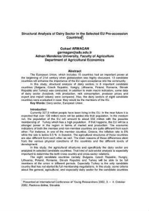 Structural Analysis of Dairy Sector in the Selected EU Pre-accession Countries