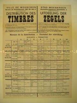 Maueranschlag aus dem besetzten Belgien zur Regelung der Ausgabe von Stempeln (Marken?) für die Versorgung der Bevölkerung