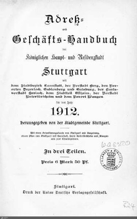 1912: Stuttgarter Adressbücher, 1912