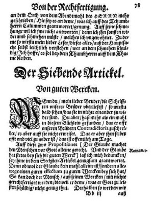 Der Siebende Artickel. Von guten Wercken.