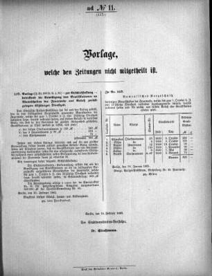 Anlage: ad No.11 (117), Vorlagen, welche den Zeitungen nicht mitgeteilt sind