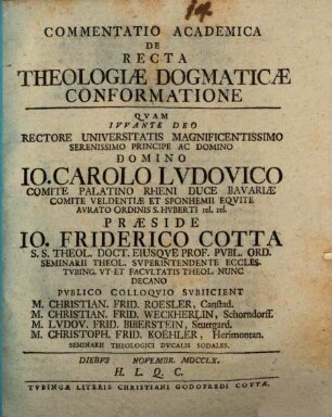 Commentatio Academica De Recta Theologiæ Dogmaticæ Conformatione