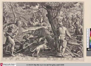 [Bear hunt in a netted terrain; Bärenjagd im mit Netzen abgegegrenzten Bereich]