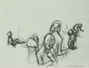 Badende Kinder: Sechs Kinder, in der Mitte ein sich abwendendes Mädchen
