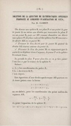 Solution de la question de mathématiques spéciales proposée au concours d'agrégation de 1878.