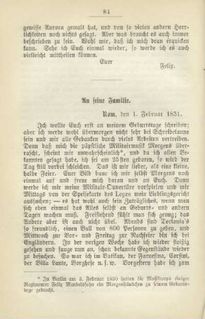 An seine Familie. Rom, den 1. Februar 1831