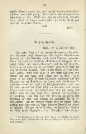 An seine Familie. Rom, den 1. Februar 1831