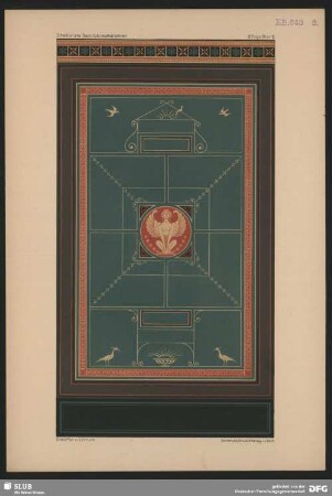 Schablonirte Decorationsmalereien. Wandgestaltung mit Sphinx und Vogeldarstellungen