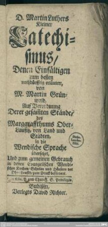 D. Martin Luthers Kleiner Catechismus