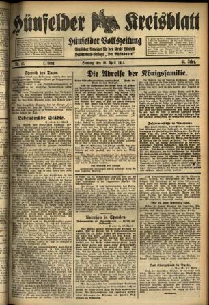 Erste Ausgabe vom Samstag, den 18. April 1931.