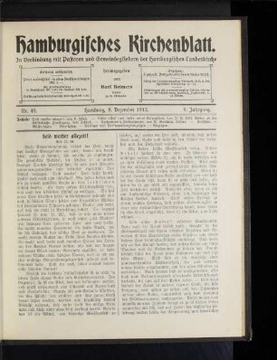 Nr. 49. Hamburg, 8. Dezember 1912. 9. Jahrgang.