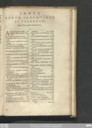 Index Rerum Praecipuarum Ac Verborum, quae in hoc opere continentur.