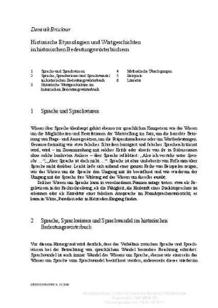 Historische Etymologien und Wortgeschichten in historischen Bedeutungswörterbüchern