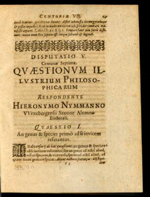 Disputatio V. Respondente Hieronymo Nymmanno