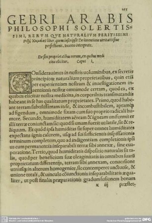 GEBRI ARABIS PHILOSOPHI SOLERTISSIMI, RERVM QVE NATVRALIVM PERITISSIMI ... De inuentione ueritatis siue perfectionis.