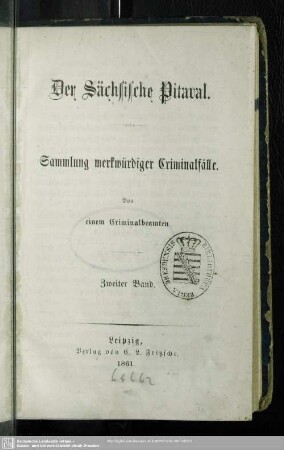 2.1861: Der Sächsische Pitaval : Sammlung merkwürdiger Criminalfälle