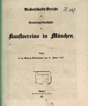 Rechenschafts-Bericht. [1856] (1857)