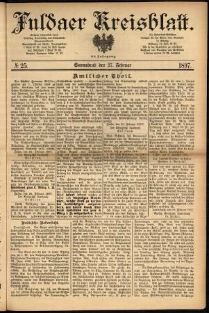 Erste Ausgabe vom Samstag, den 27. Februar 1897.