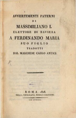 Avvertimenti paterni a Ferdinando Maria suo figlio