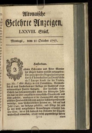 LXXVIII. Stück. Montags, vom 10 October 1757