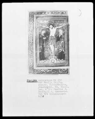 Psalter der Mechthild von Anhalt — Der Gekreuzigte mit Maria und Johannes, Folio 56verso