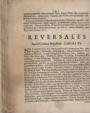 Reversales Sacrae Caesareae Majestatis Caroli VI.