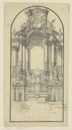 Perspektivische Ansicht und Grundriss einer illusionistischen Altararchitektur