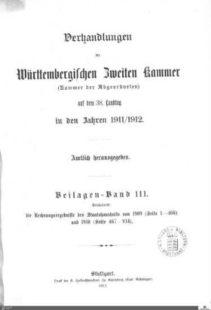 2,123: Landtag Württemberg - Kammer 2, Beilagen 1911-1912, Bd. 5