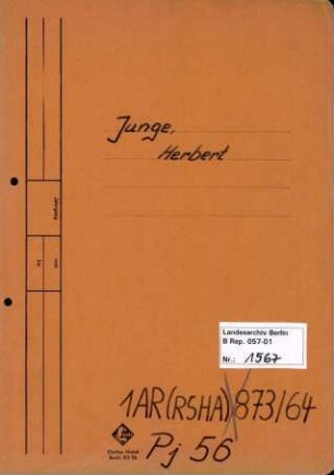 Personenheft Herbert Junge (*10.02.1911), Kriminalrat und SS-Hauptsturmführer