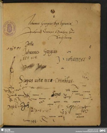 [Schreib- und Sprachübungen für Johann Georg I. von Sachsen]