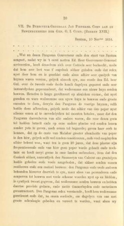 VII. De directeur-general Jan Pietersz. Coen aan de bewindhebbers der gen. O. I. Comp. (Heeren XVII.)