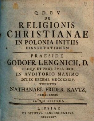 De religionis Christianae in Polonia initiis dissertatio