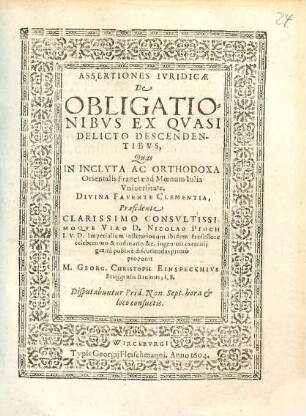 Assertiones Ivridicae De Obligationibvs Ex Qvasi Delicto Descendentibvs