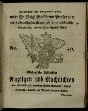 No. 49. Montags, den 3ten December 1780.
