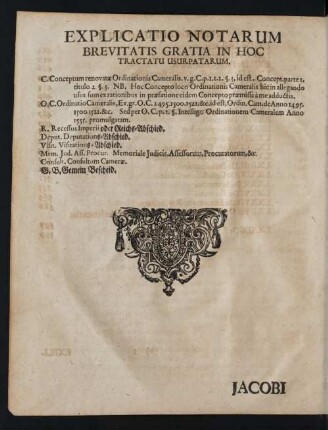 Explicatio Notarum Brevitatis Gratia In Hoc Tractatu Usurpatarum.