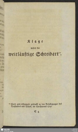Klage wider die weitläuftige Schreibart