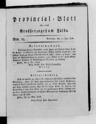 Num. 23, Ausgabe vom 10. Juni 1818