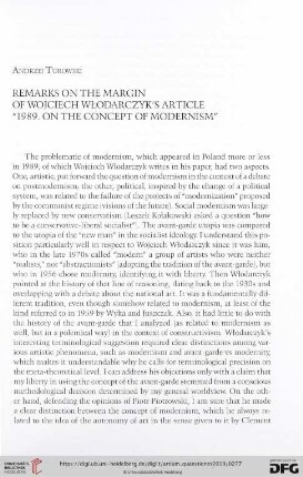Remarks on the margin of Wojciech Włodarczyk's article "1989. On the concept of modernism"