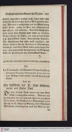 3: [Rezension von: Le commedie del Dottore Carlo Goldoni, Avvocato Veneto, tomo quarto, tomo quinto]