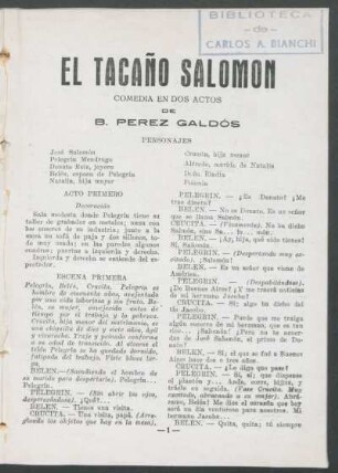 1922005000: El tacaño Salomon : comedia en dos actos