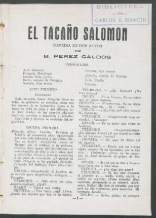 1922005000: El tacaño Salomon : comedia en dos actos