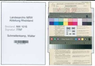 Entnazifizierung Walter Schmellenkamp , geb. 15.05.1910 (Verw.gehilfe)